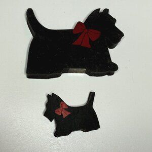 Set of 2 Scottish Terrier Erasers Black w/Red Bows Vintage Scottie Erasers